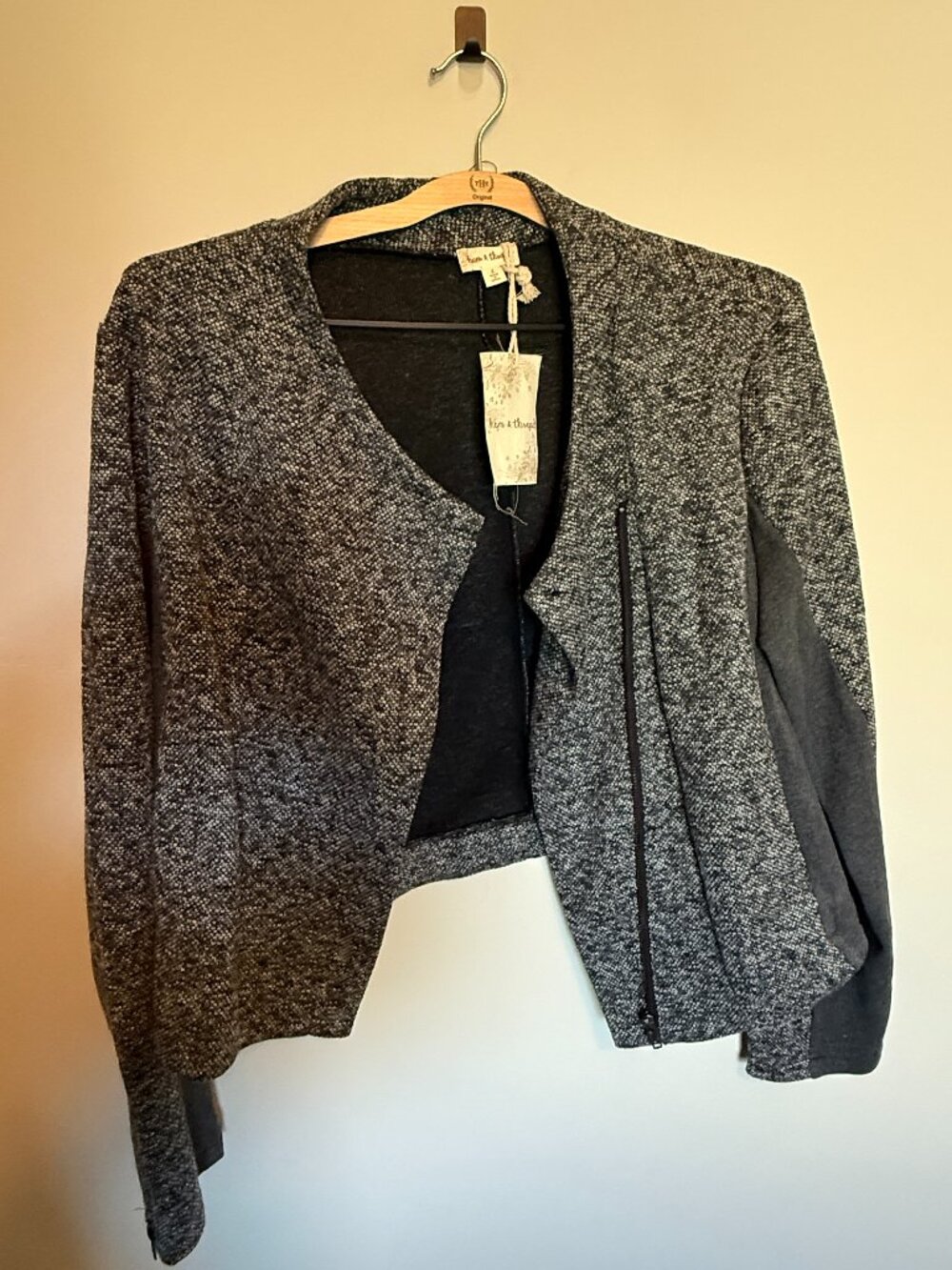 Hem & Thread Asymmetrical Zip Knit Jacket Gray Moto Cardigan NWT Size Large